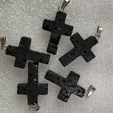 Platinum Cross Lava Rock Pendants