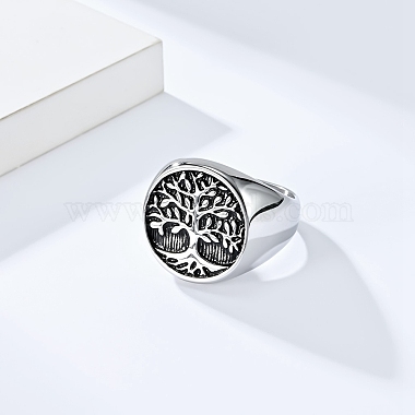 Retro Titanium Steel Tree of Life Finger Ring(FIND-PW0020-06A-AS)-3