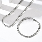 304 Stainless Steel Box Chain Necklaces & Bracelets Sets, Stainless Steel Color, 460mm(SJEW-D091-12P)