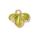 Alloy with Yellow Green Enamel Charms, Leaf Charms, Light Gold, 9x10x2.5mm, Hole: 1.2mm(AL-CBA25EB-02)