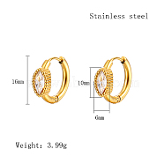 Cubic Zirconia Hoop Earrings, Real 18K Gold Plated 304 Stainless Steel Earrings, Oval, 16x6mm(VX9431-06)