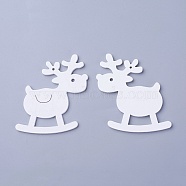 Poplar Wood Pendants, Dyed, Christmas Reindeer/Stag, White, 66x59x3mm, Hole: 1.8mm(WOOD-O004-10B)