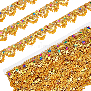 Elite 2 Cards Wave-Shaped Polyester Ribbons, with Colorful Sequins, Gold, 1-3/8 inch(34mm), about 9.30 Yards(8.5m)/card(OCOR-PH0001-89A)