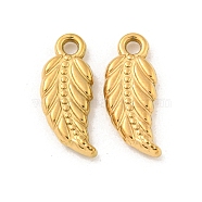 Ion Plating(IP) 304 Stainless Steel Pendants, Leaf Charm, Real 18K Gold Plated, 17.5x9x2.5mm, Hole: 1.8mm(STAS-N103-146G)