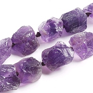 Raw Rough Natural Amethyst Beads Strands, Nuggets, 13~17x10~15x9~16mm, Hole: 1mm, about 26~29pcs/strand, 16.73 inch(42.5cm)(G-G838-01)