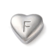 201 Stainless Steel Beads, Stainless Steel Color, Heart, Letter F, 7x8x3.5mm, Hole: 1.5mm(STAS-M335-01F-P)