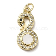 Brass Micro Pave Cubic Zirconia Pendants, with Shell, Real 18K Gold Plated, 21x10x3mm, Hole: 3.4mm(KK-Q808-22G)