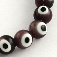 Round Handmade Evil Eye Lampwork Beads Strands, Coconut Brown, 8mm, Hole: 1mm, about 48pcs/strand, 13.7 inch(LAMP-R114-8mm-09)