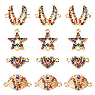 Pandahall 20Pcs 4 Styles Alloy Colorful Rhinestone Connector Charms, Mixed Shapes, Light Gold, 11~20x15.5~23x2~4.5mm, Hole: 1.8~2mm, 5pcs/style(FIND-TA0003-33)