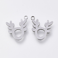 201 Stainless Steel Charms, Laser Cut Pendants, Elk Christmas Reindeer/Stag, Stainless Steel Color, 14x13x1mm, Hole: 1.2mm(STAS-S110-062P)