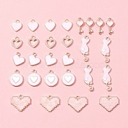 28Pcs 7 Style Alloy Enamel Charms, Light Gold, Heart, Pink, 12~24.5x7~15.5x1.5~2mm, Hole: 1.5~2mm, 4pcs/style (ENAM-FS0001-34)