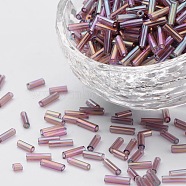 Transparent Colours Rainbow Glass Bugle Beads, AB Color, Purple, 6x1.8mm, Hole: 0.6mm, 1250pcs/50g(X-TSDB6MM176)