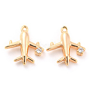 Brass Micro Pave Cubic Zirconia Charms, Plane, Real 18K Gold Plated, 11x10x2.5mm, Hole: 0.8mm(KK-E090-10G)