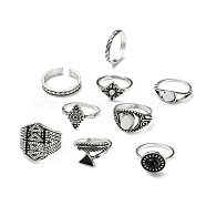Zinc Alloy Finger Rings Sets, for Women, Rhombus & Triangle & Arrow & Flat Round & Feather, Antique Silver, 1.5~20mm, Inner Diameter: 14.7~18.1mm, 10pcs/set(RJEW-L101-03AS)