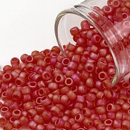 TOHO Round Seed Beads, Japanese Seed Beads, (165F) Matte Transparent AB Ruby, 8/0, 3mm, Hole: 1mm, about 222pcs/10g(X-SEED-TR08-0165F)