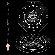 CRASPIRE DIY Pendulum Board Dowsing Divination Making Kit, Including Natural Rose Quartz Cone Pendants, 304 Stainless Steel Cable Chain Necklaces, Acrylic Pendulum Board, Planet Pattern, 4Pcs/set(DIY-CP0007-28C)