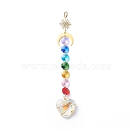 Electroplate Octagon Glass Beaded Pendant Decorations, Suncatchers, Rainbow Maker, with 304 Stainless Steel Split Rings, Clear Faceted Glass Pendants, Heart Pattern, 198mm(HJEW-JM00775-02)