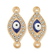 Alloy Blue Enamel Evil Eye Connector Charms, Crystal Rhinestone Links, Golden, Horse Eye, 26x11x3.5mm, Hole: 1.8mm(ENAM-S003-03C)