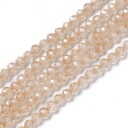 Cubic Zirconia Beads Strands, Faceted, Round, Bisque, 3x2.5~3mm, Hole: 0.3mm, about 114~141pcs/strand, 15.1~16.4 inch(38.4~41.8cm)(G-F596-48F-3mm)