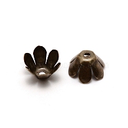 6-Petal Iron Bead Caps, Flower, Antique Bronze, 10x6.2mm, Hole: 1.6mm, inner diameter: 10mm, about 50pcs/bag(IFIN-CJC0005-06AB)