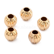 Long-Lasting Plated Brass Beads, Corrugated Beads, Round, Real 24K Gold Plated, 3x2.5mm, Hole: 1.2mm(KK-O133-001A-G)
