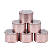 Iron Frosted Storage Jar, with PVC Clear Window, Cylinder Sealed Cans for Candles, Column, Matte Rose Gold Color, 90x60mm, Inner Diameter: 82mm, Clear Window: 68mm(CON-OC0001-04MRG)