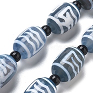 Tibetan Style dZi Beads Strands, Natural Agate(Dyed & Heated) Beads, Rice, Steel Blue, Roc/Peng Pattern, 18x13mm, Hole: 1.5mm, about 15pcs/strand, 13.78''(35cm)(G-NH0037-C04-02)