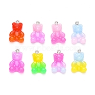 Gradient Color Opaque Resin Pendants, with Glitter Powder and Platinum Tone Iron Peg Bails, Bear, Mixed Color, 23.5x15x6.5mm, Hole: 1.8mm(X-RESI-R433-01)