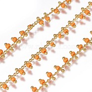 Handmade Seed Beaded Chains, Soldered, with Spool, with Real 18K Gold Plated Brass Findings, Dark Orange, 1.8~2.5mm, about 32.8 Feet(10m)/roll(CHC-N016-06B)