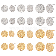 Elite 24Pcs 6 Style 304 Stainless Steel Stud Earring Findings, with Earring Backs, Flat Round, Platinum & Golden, 8~13mm, Hole: 1.5mm, Pin: 0.7~0.8mm, 4pcs/style(STAS-PH0004-56)