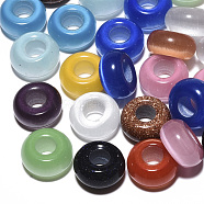 Gemstone & Cat Eye European Beads, Large Hole Beads, Rondelle, Mixed Color, 14x7mm, Hole: 5~6mm(X-G-S359-074)