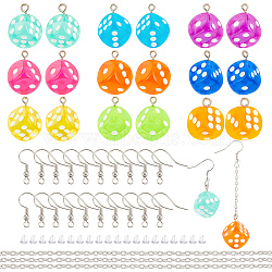 DIY Dice Dangle Earring Making Kits, Including Acrylic Charms, Iron Earring Hooks & Cable Chains, Plastic Ear Nuts, Mixed Color, Charms: 18Pcs/box(DIY-CA0004-30)