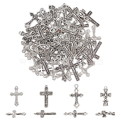 WADORN 4 style Tibetan Style Alloy Pendants, Cross with Jesus Charm, Antique Silver, 25~42.5x14~29.5x2~3.5mm, Hole: 1.2~2.8mm(FIND-WR0011-31)