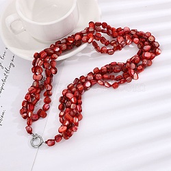 Bohemian Shell Chip 3 Layer Necklaces, with 304 Stainless Steel Clasps, Dark Red, 21.26 inch(54cm)(NJEW-C072-02A)