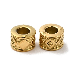 304 Stainless Steel Beads, Large Hole Beads, Column with Rhombus, Real 18K Gold Plated, 7.5x5.5mm, Hole: 3.8mm(STAS-I203-46G)