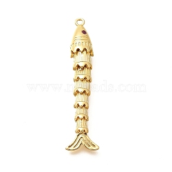 Rack Plating Brass Micro Pave Cubic Zirconia Pendants, Fish Charms, Long-Lasting Plated, Lead Free & Cadmium Free, Real 18K Gold Plated, 49x8x7mm, Hole: 1.6mm(KK-M309-38H-G)