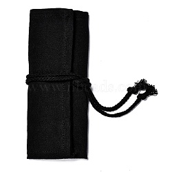 Handmade Canvas Pencil Roll Wrap 12 Holes, Multiuse Roll Up Pencil Case, Pen Curtain, for Coloring Pencil Holder Organizer, Black, 20.2x22.2x0.4cm(ABAG-B002-12)