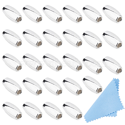 30Pcs Oval 925 Sterling Silver Beads, with Suede Fabric Square Silver Polishing Cloth, Silver, 6x3mm, Hole: 1.5mm(STER-DC0001-71)