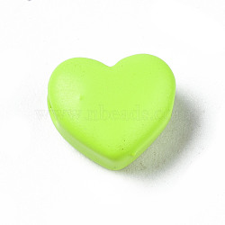 Spray Painted Brass Beads, Heart, Green Yellow, 9x10.5x6mm, Hole: 2mm(KK-Q252-006I)