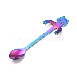 304 Stainless Steel Hanging Spoon, Cat Shape, Rainbow Color, 116x32x8.5mm(AJEW-P093-01I)