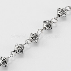 Handmade Tibetan Style Alloy Bicone Beads Chains for Necklaces Bracelets Making, with Iron Eye Pin, Unwelded, Antique Silver, 39.3 inch(X-AJEW-JB00081-01)