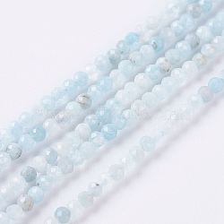 Natural Aquamarine Beads Strands, Faceted, Round, 2mm, Hole: 0.5mm, about 204pcs/strand, 15.7 inch(G-J376-22A-2mm)