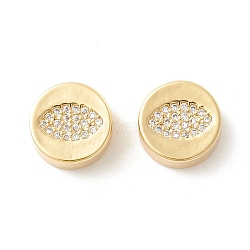 Rack Plating Eco-Friendly Brass Beads, Micro Pave Clear Cubic Zirconia, Long-Lasting Plated, Cadmium Free & Lead Free, Flat Round with Eye, Real 18K Gold Plated, 11x6.1mm, Hole: 2.1mm(KK-K267-01G)
