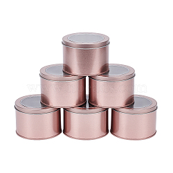 Iron Frosted Storage Jar, with PVC Clear Window, Cylinder Sealed Cans for Candles, Column, Matte Rose Gold Color, 90x60mm, Inner Diameter: 82mm, Clear Window: 68mm(CON-OC0001-04MRG)