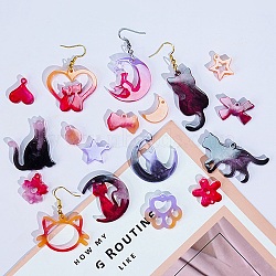 Kitten Earrings Pendants DIY Silicone Mold, Resin Casting Molds, for UV Resin, Epoxy Resin Craft Making, Cat Shape, 122x134x4.5mm, Inner Diameter: 15~44x8.5~46mm, hole: 2mm(X1-DIY-Q033-08C)