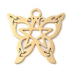 304 Stainless Steel Pendants, Butterfly with Star Charms, Golden, 40x40x1.5mm, Hole: 4.8mm(STAS-R116-09G)