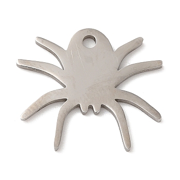 Halloween 201 Stainless Steel Pendants, Spider Charm, Stainless Steel Color, 15.5x16.5x1mm, Hole: 1.5mm