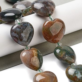 Natural Indian Agate Beads Strands, Heart, with Seed Beads, 19~19.5x20x10mm, Hole: 1.5mm, about 17pcs/strand, 15.75 inch(40cm)