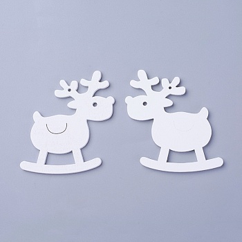 Poplar Wood Pendants, Dyed, Christmas Reindeer/Stag, White, 66x59x3mm, Hole: 1.8mm