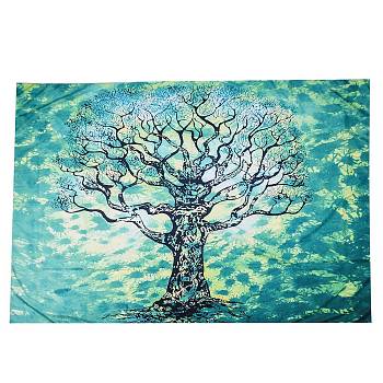 Polyester Bohemian Tree of Life Wall Hanging Tapestry, for Bedroom Living Room Decoration, Rectangle, Spring Green, 1020x1500mm
